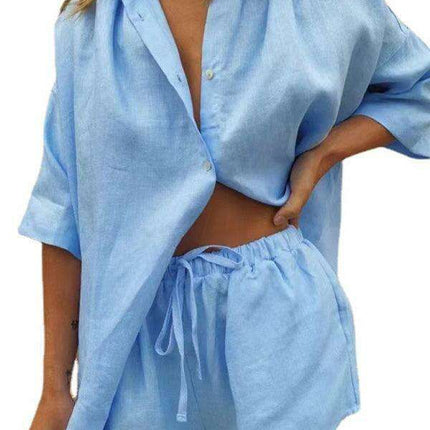 Chic and Playful Women's Colorful Lounge Set: Stylish Short Sleeve Top and Shorts Ensemble for Effortless Elegance - Très Elite