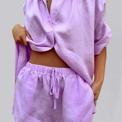 Chic and Playful Women's Colorful Lounge Set: Stylish Short Sleeve Top and Shorts Ensemble for Effortless Elegance - Très Elite
