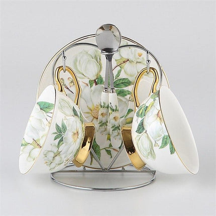 Chrysanthemum Bliss: Opulent Gold-Trimmed Bone China Tea Set - Très Elite