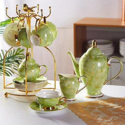 Chrysanthemum Grace: Artisan Bone China Tea Set for Elegant Gatherings - Très Elite