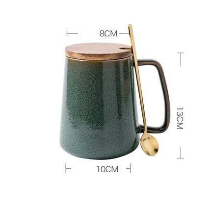 Classic Retro Ceramic Coffee Mug Set with Spoon and Lid - 600ml Capacity - Très Elite