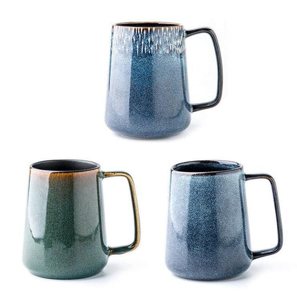 Classic Retro Ceramic Coffee Mug Set with Spoon and Lid - 600ml Capacity - Très Elite