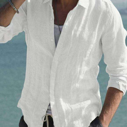 Classic White Linen Long Sleeve Dress Shirt for Men - A Must-Have Fashion Staple - Très Elite