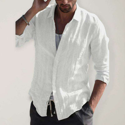 Classic White Linen Long Sleeve Dress Shirt for Men - A Must-Have Fashion Staple - Très Elite