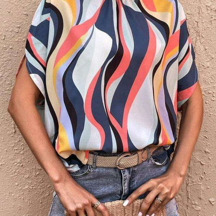 Colorful Zigzag Mock Neck Crop Top - Must-Have Summer Piece