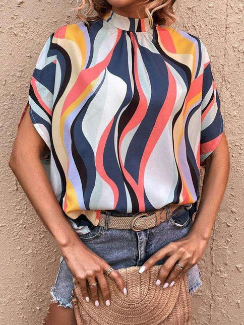 Colorful Zigzag Mock Neck Crop Top - Must-Have Summer Piece