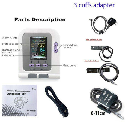 Comprehensive Veterinary Blood Pressure and Oxygen Monitoring System with Adjustable Cuff Sizes