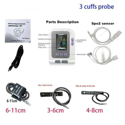 Comprehensive Veterinary Blood Pressure and Oxygen Monitoring System with Adjustable Cuff Sizes