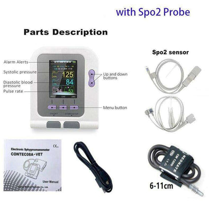 Comprehensive Veterinary Blood Pressure and Oxygen Monitoring System with Adjustable Cuff Sizes