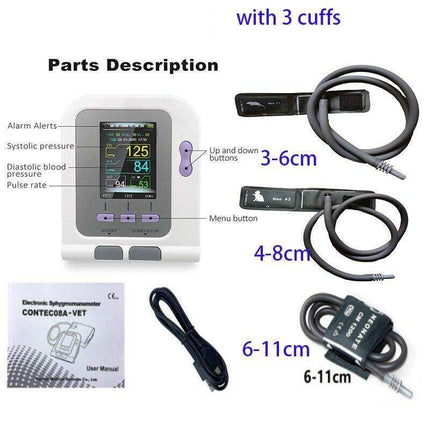 Comprehensive Veterinary Blood Pressure and Oxygen Monitoring System with Adjustable Cuff Sizes