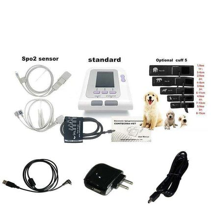 Comprehensive Veterinary Blood Pressure and Oxygen Monitoring System with Adjustable Cuff Sizes