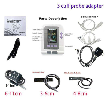 Comprehensive Veterinary Blood Pressure and Oxygen Monitoring System with Adjustable Cuff Sizes