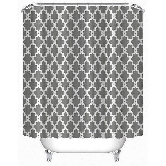Contemporary Water-Resistant Geometric Pattern Shower Curtain Set with 12 Hooks