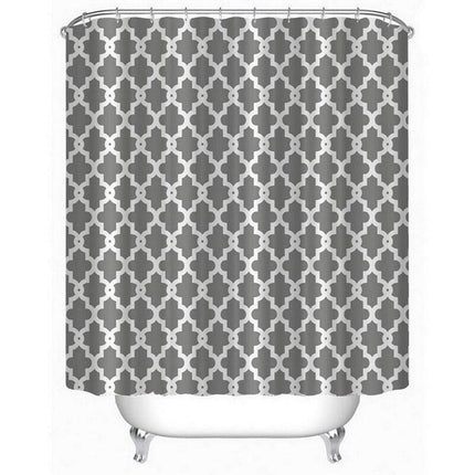 Contemporary Water-Resistant Geometric Pattern Shower Curtain Set with 12 Hooks - Très Elite