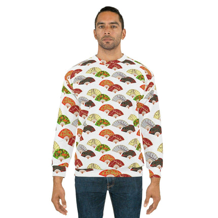 Cozy All-Over Print Crewneck Sweatshirt Featuring Japanese Fan Design - Très Elite