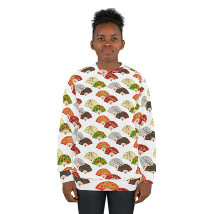 Cozy All-Over Print Crewneck Sweatshirt Featuring Japanese Fan Design - Très Elite