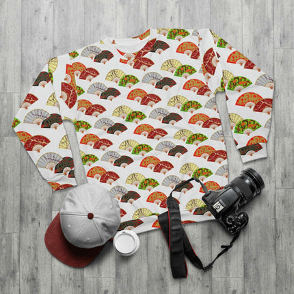 Cozy All-Over Print Crewneck Sweatshirt Featuring Japanese Fan Design - Très Elite