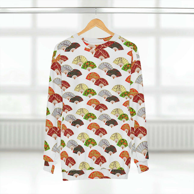 Cozy All-Over Print Crewneck Sweatshirt Featuring Japanese Fan Design