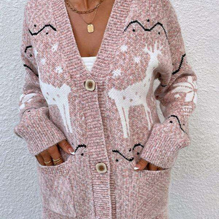 Cozy Christmas Reindeer Knit Cardigan - Women's Festive Sweater for Winter Warmth - Très Elite