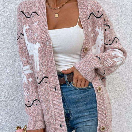 Cozy Christmas Reindeer Knit Cardigan - Women's Festive Sweater for Winter Warmth - Très Elite