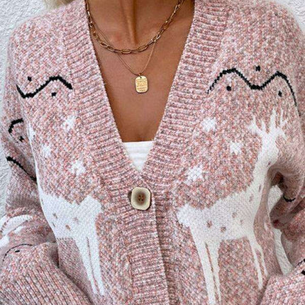 Cozy Christmas Reindeer Knit Cardigan - Women's Festive Sweater for Winter Warmth - Très Elite