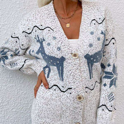 Cozy Christmas Reindeer Knit Cardigan - Women's Festive Sweater for Winter Warmth - Très Elite