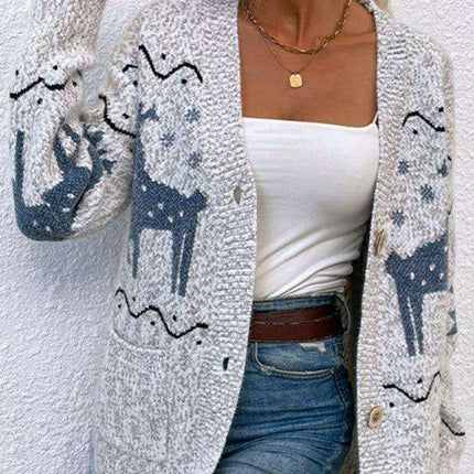 Cozy Christmas Reindeer Knit Cardigan - Women's Festive Sweater for Winter Warmth