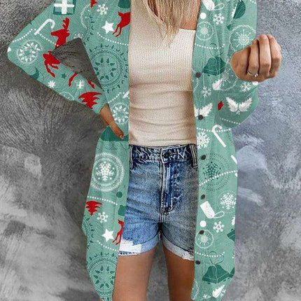 Cozy Christmas-Themed Women's Knit Cardigan - Holiday Sweater for Festive Occasions