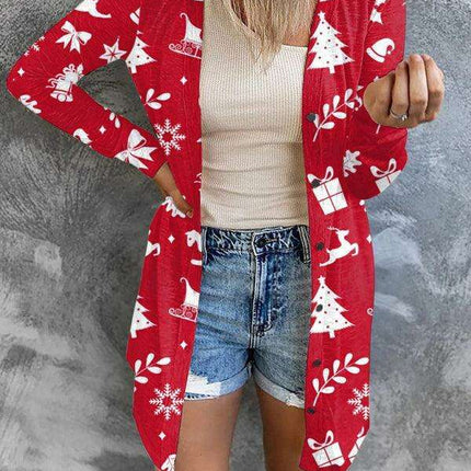 Cozy Christmas-Themed Women's Knit Cardigan - Holiday Sweater for Festive Occasions