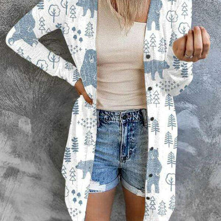 Cozy Christmas-Themed Women's Knit Cardigan - Holiday Sweater for Festive Occasions