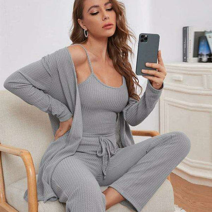 Cozy Elegance Women's Waffle Knit Lounge Set - Premium Comfort Wear - Très Elite