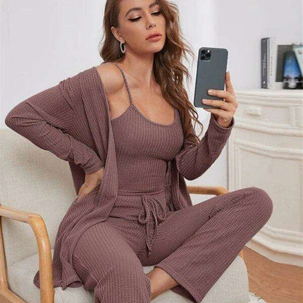 Cozy Elegance Women's Waffle Knit Lounge Set - Premium Comfort Wear - Très Elite