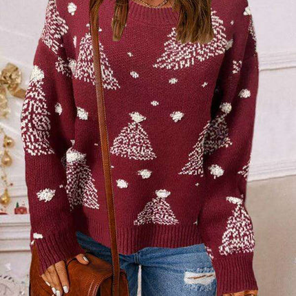 Cozy Festive Drop-Shoulder Knit Sweater for Women - Chic & Comfortable Fashion Top