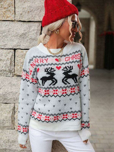 Cozy Festive Knit Jumper with Christmas Snowflake and Tree Design