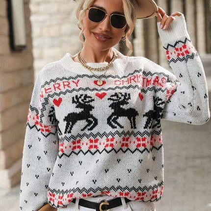 Cozy Festive Knit Jumper with Christmas Snowflake and Tree Design