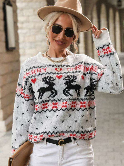 Cozy Festive Knit Jumper with Christmas Snowflake and Tree Design