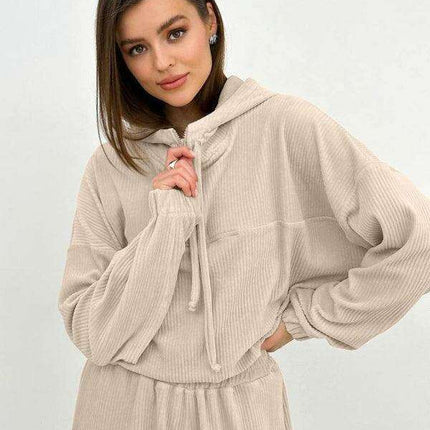 Cozy Hooded Half-Zip Tracksuit Set for Women - Très Elite