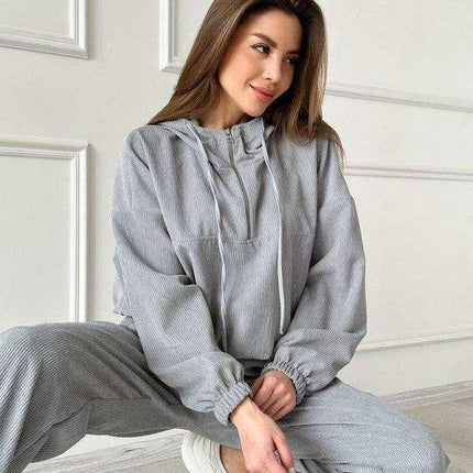 Cozy Hooded Half-Zip Tracksuit Set for Women