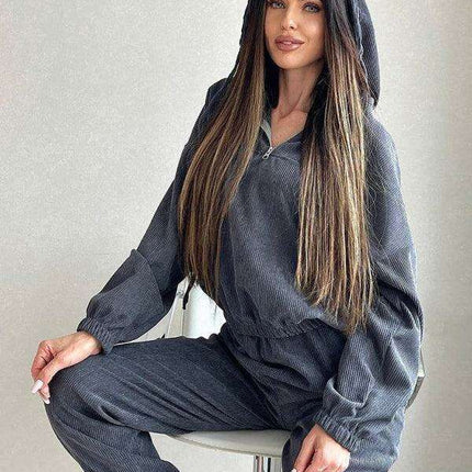 Cozy Hooded Half-Zip Tracksuit Set for Women