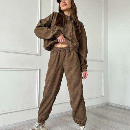 Cozy Hooded Half-Zip Tracksuit Set for Women - Très Elite