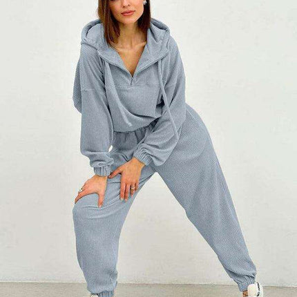 Cozy Hooded Half-Zip Tracksuit Set for Women - Très Elite