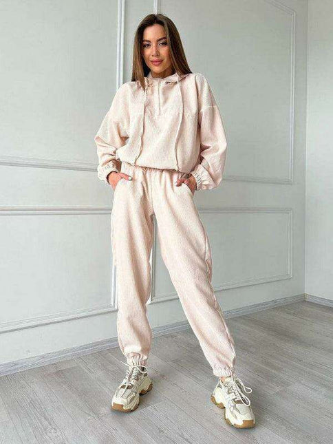 Cozy Hooded Half-Zip Tracksuit Set for Women