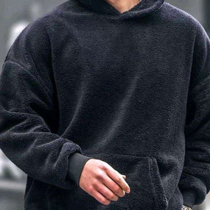 Cozy Plush Men's Hooded Sweatshirt - Fashionable Winter Essential