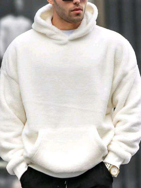 Cozy Plush Men's Hooded Sweatshirt - Fashionable Winter Essential