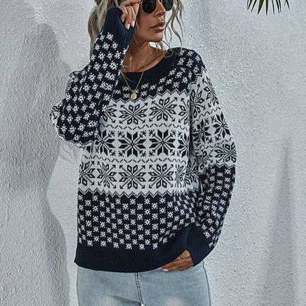Cozy Snowflake Knit Holiday Sweater - Women's Festive Pullover