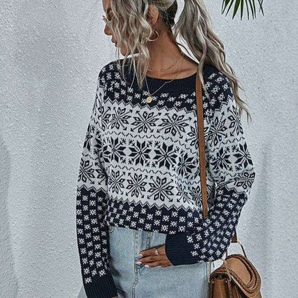 Cozy Snowflake Knit Holiday Sweater - Women's Festive Pullover - Très Elite