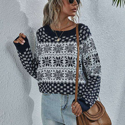 Cozy Snowflake Knit Holiday Sweater - Women's Festive Pullover - Très Elite