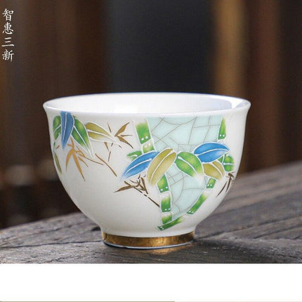 Crane Elegance White Porcelain Tea Cup for Good Fortune - Très Elite