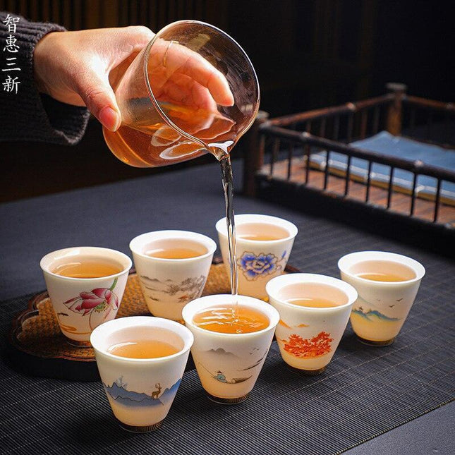 Crane Elegance White Porcelain Tea Cup for Good Fortune