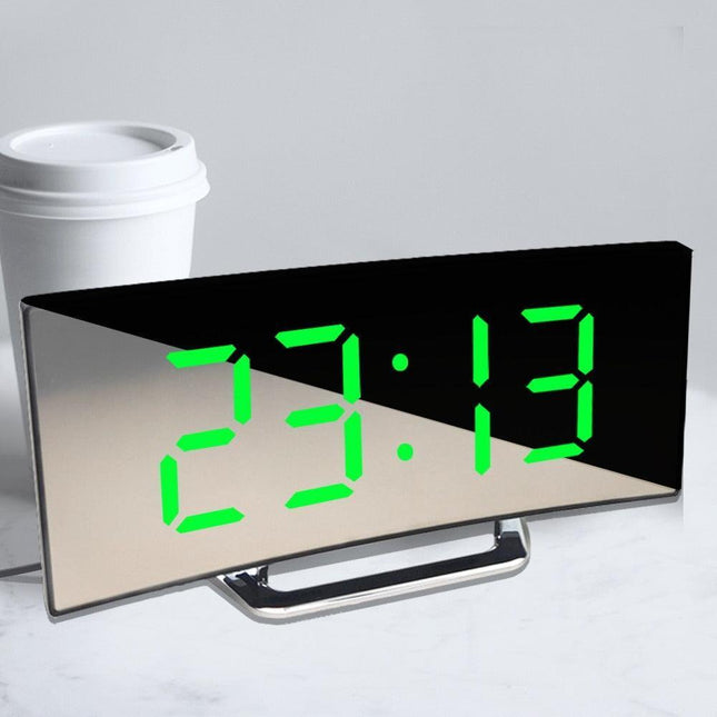 Curved Screen LED Alarm Clock with Temperature Gauge and Custom Snooze Settings - Ideal for Children's Rooms and Contemporary Home Design